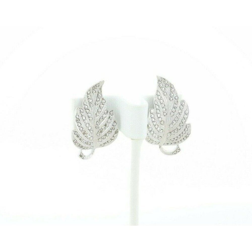 Sterling Silver Marcasite Leaf Clip On Earrings Screw Back - Picture 5 of 7